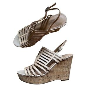 Franco Sarto Tan/ Beige Leather  Sarto Shoes Sombre Wedge Sandals Size 9M